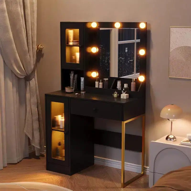 Vanity Desk with Mirror, 3 Lighting Modes Lights, Built-in Outlets & USB Ports, Spacious Drawers & Storage Cabinet, Makeup Dressing Table for Bedroom