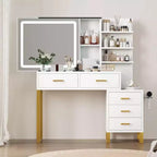Vanity with Mirror and Light, Sliding Illuminated Mirror Makeup Table, 3 Lighting Modes, 5 Large Drawers, Suitable for Bedrooms