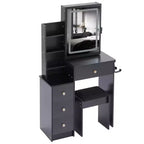 Okak kleine kaptafel van 29.2IN met gevoerde kruk en haardrogerstandaard, make-uptafel met stroomstation en 3-kleurenschakelaar, kaptafel