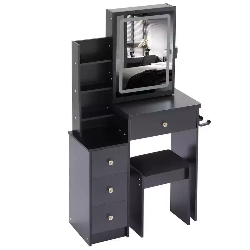 Okak kleine kaptafel van 29.2IN met gevoerde kruk en haardrogerstandaard, make-uptafel met stroomstation en 3-kleurenschakelaar, kaptafel