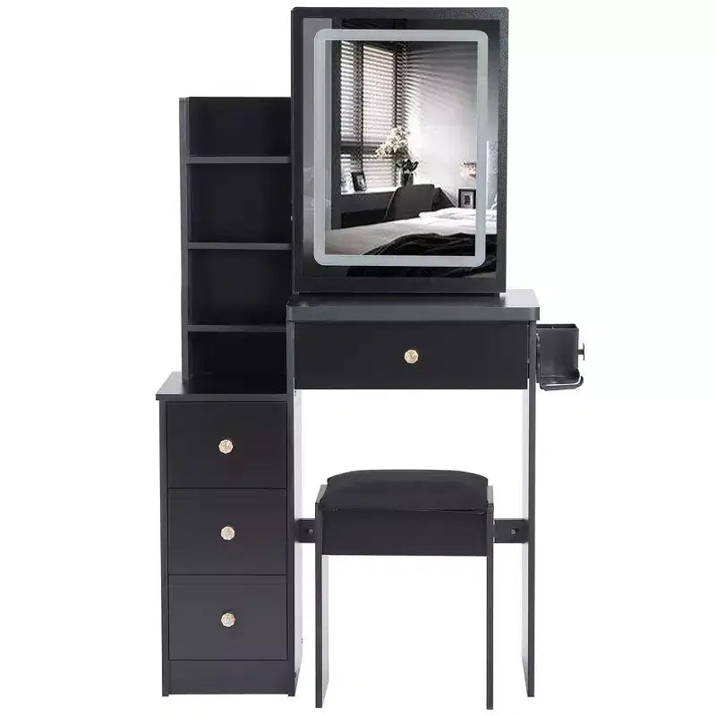 Okak kleine kaptafel van 29.2IN met gevoerde kruk en haardrogerstandaard, make-uptafel met stroomstation en 3-kleurenschakelaar, kaptafel