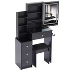 Okak kleine kaptafel van 29.2IN met gevoerde kruk en haardrogerstandaard, make-uptafel met stroomstation en 3-kleurenschakelaar, kaptafel