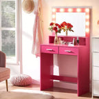Okak eleganter Schminktisch mit breitem Spiegel, kleiner Schminktisch mit 2 Schubladen und Ablage, kompakter Schminktisch für Schlafzimmer, Wohnzimmer oder Studio