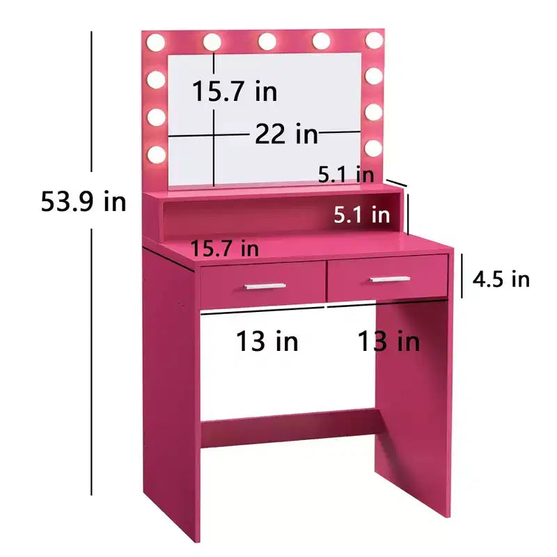 Okak eleganter Schminktisch mit breitem Spiegel, kleiner Schminktisch mit 2 Schubladen und Ablage, kompakter Schminktisch für Schlafzimmer, Wohnzimmer oder Studio