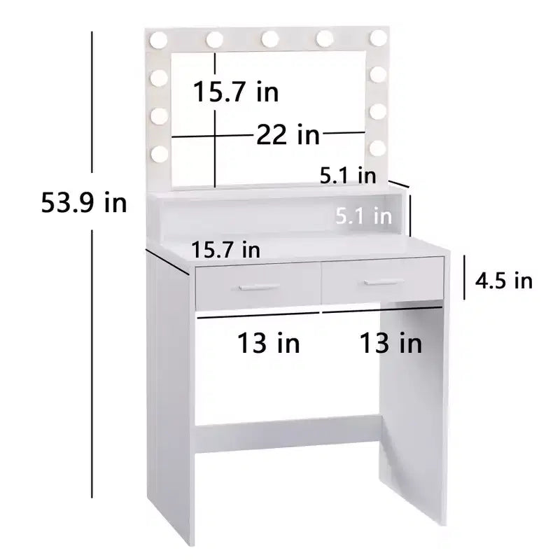 Okak eleganter Schminktisch mit breitem Spiegel, kleiner Schminktisch mit 2 Schubladen und Ablage, kompakter Schminktisch für Schlafzimmer, Wohnzimmer oder Studio