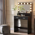 Okak eleganter Schminktisch mit breitem Spiegel, kleiner Schminktisch mit 2 Schubladen und Ablage, kompakter Schminktisch für Schlafzimmer, Wohnzimmer oder Studio