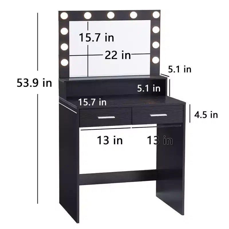 Okak eleganter Schminktisch mit breitem Spiegel, kleiner Schminktisch mit 2 Schubladen und Ablage, kompakter Schminktisch für Schlafzimmer, Wohnzimmer oder Studio