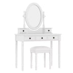 Coiffeuse de maquillage vintage en bois Okak avec miroir à angle réglable, table de maquillage avec 5 tiroirs et tabouret rembourré, coiffeuse pour chambre
