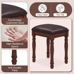 Coiffeuse de maquillage vintage en bois Okak avec miroir à angle réglable, table de maquillage avec 5 tiroirs et tabouret rembourré, coiffeuse pour chambre