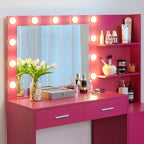 Okak 46.4IN Vanity Desk with Large Rectangular Mirror, Makeup Vanity with 2 Drawer and 1 Large Cabinet, Vanity Table for Bedroom, Living Room