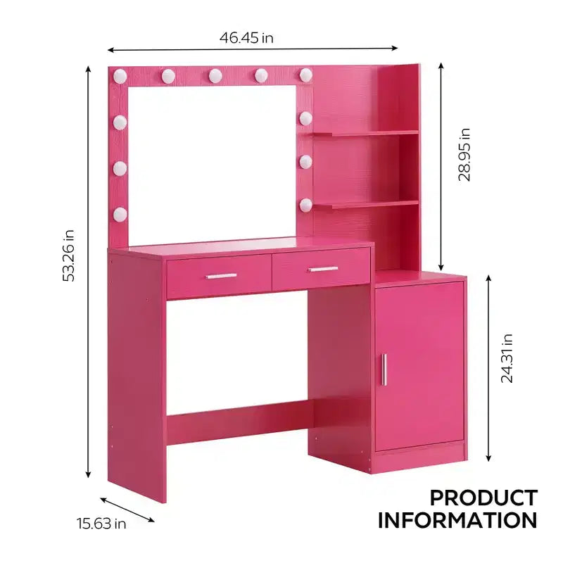 Okak 46.4IN Vanity Desk with Large Rectangular Mirror, Makeup Vanity with 2 Drawer and 1 Large Cabinet, Vanity Table for Bedroom, Living Room