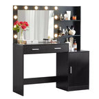Okak 46.4IN Vanity Desk with Large Rectangular Mirror, Makeup Vanity with 2 Drawer and 1 Large Cabinet, Vanity Table for Bedroom, Living Room