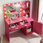 Okak 46.4IN Vanity Desk with Large Rectangular Mirror, Makeup Vanity with 2 Drawer and 1 Large Cabinet, Vanity Table for Bedroom, Living Room