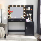 Okak 46.4IN Vanity Desk with Large Rectangular Mirror, Makeup Vanity with 2 Drawer and 1 Large Cabinet, Vanity Table for Bedroom, Living Room