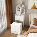 Okak 3-In-1 Small Vanity Desk with Mirror and Storage Stool, Compact Vanity with 4 Drawers and Open Shelves, Vanity Table for Bedroom, White