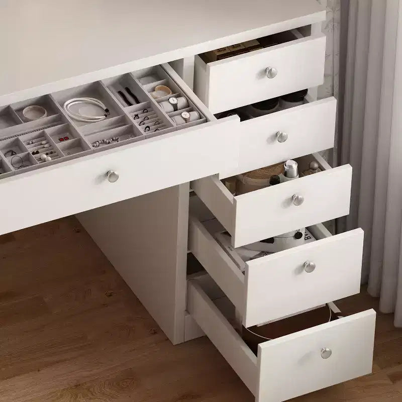 Okak Large Vanity Desk with 11 Drawers and 6 Open Shelves, Makeup Vanity with Mirror and Ample Top, Makeup Desk for Bedroom, Living Room, White