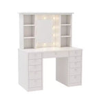 Okak Large Vanity Desk with 11 Drawers and 6 Open Shelves, Makeup Vanity with Mirror and Ample Top, Makeup Desk for Bedroom, Living Room, White