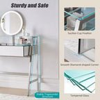 33.9 Vanity Desk with Lighted Mirror, Makeup Table Desk with Drawers, Transparent Storage Shelf and Charging Station, Vanity Makeup Table