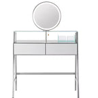 33.9 Vanity Desk with Lighted Mirror, Makeup Table Desk with Drawers, Transparent Storage Shelf and Charging Station, Vanity Makeup Table