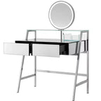 33.9 Vanity Desk with Lighted Mirror, Makeup Table Desk with Drawers, Transparent Storage Shelf and Charging Station, Vanity Makeup Table