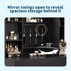Vanity Desk with Mirror and Lights, for Bedroom, Adjustable 3 Color Lights Modes, Includes Padded Stool, Makeup Table Set with Hidden Storage Shelves
