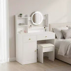 Homy Casa Vanity Desk with Lighted Mirror, Adjustable LED Lighting, White
