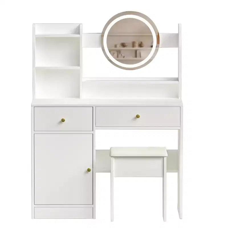 Homy Casa Vanity Desk with Lighted Mirror, Adjustable LED Lighting, White