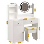 Homy Casa Vanity Desk with Lighted Mirror, Adjustable LED Lighting, White