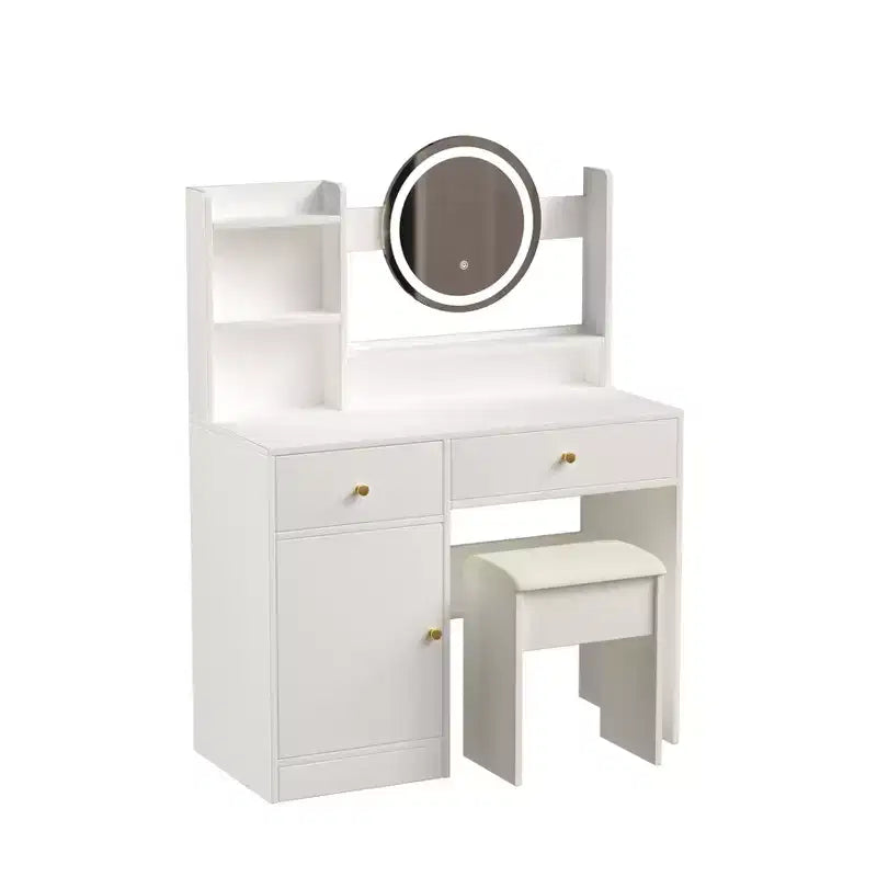 Homy Casa Vanity Desk with Lighted Mirror, Adjustable LED Lighting, White