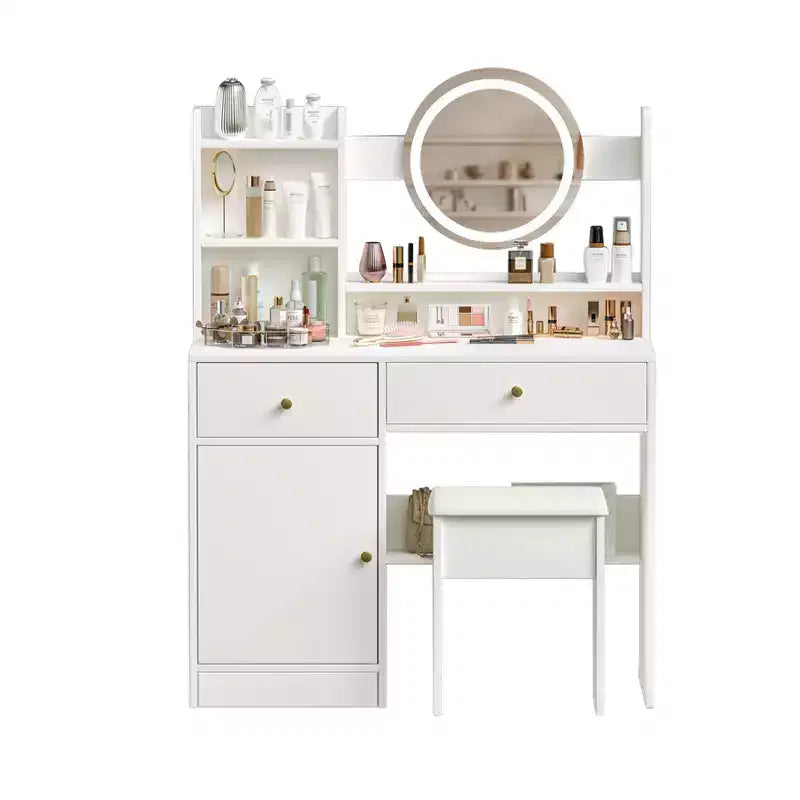 Homy Casa Vanity Desk with Lighted Mirror, Adjustable LED Lighting, White