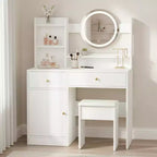 Homy Casa Vanity Desk with Lighted Mirror, Adjustable LED Lighting, White
