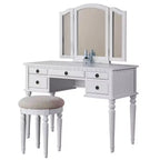 Poundex Wooden Makeup Vanity Set Desk, Mirror and Stool - White