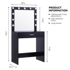 Toeletta con specchio, tavolo da trucco con luminosità regolabile e 3 modalità di illuminazione, cassetto, compatta per piccoli spazi, casa o soggiorno