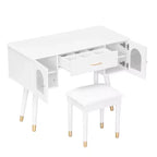 Elegante make-uptafel- en stoelenset van Furniliving, moderne kaptafel met organizer, bureau en oplaadpoort
