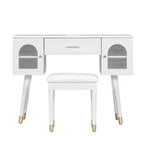 Elegante make-uptafel- en stoelenset van Furniliving, moderne kaptafel met organizer, bureau en oplaadpoort