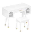 Elegante make-uptafel- en stoelenset van Furniliving, moderne kaptafel met organizer, bureau en oplaadpoort