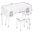 Elegante make-uptafel- en stoelenset van Furniliving, moderne kaptafel met organizer, bureau en oplaadpoort