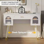 Elegante make-uptafel- en stoelenset van Furniliving, moderne kaptafel met organizer, bureau en oplaadpoort