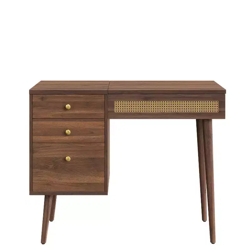 Set da tavolo da toeletta per trucco in stile bohemien ModernLuxe, sgabello imbottito, specchio illuminato a 3 colori e piano ribaltabile, noce