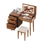 Set da tavolo da toeletta per trucco in stile bohemien ModernLuxe, sgabello imbottito, specchio illuminato a 3 colori e piano ribaltabile, noce