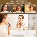 48 Fluted Makeup Vanity Desk with 3-Mode Lights Mirror, Makeup Vanity Glass Top & Power Outlet - Modern Dressing Table for Bedroom