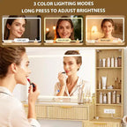 48 Fluted Makeup Vanity Desk with 3-Mode Lights Mirror, Makeup Vanity Glass Top & Power Outlet - Modern Dressing Table for Bedroom