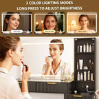 48 Fluted Makeup Vanity Desk with 3-Mode Lights Mirror, Makeup Vanity Glass Top & Power Outlet - Modern Dressing Table for Bedroom
