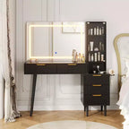 48 Fluted Makeup Vanity Desk with 3-Mode Lights Mirror, Makeup Vanity Glass Top & Power Outlet - Modern Dressing Table for Bedroom