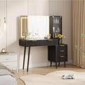 48 Fluted Makeup Vanity Desk with 3-Mode Lights Mirror, Makeup Vanity Glass Top & Power Outlet - Modern Dressing Table for Bedroom