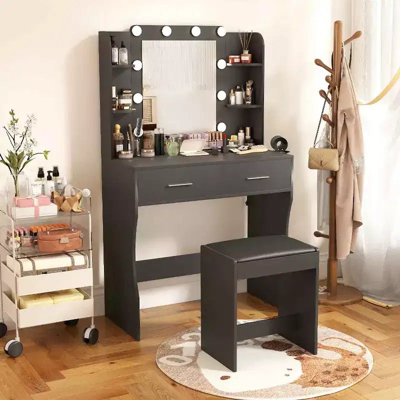 BestMassage Glamour világítással ellátott fésülködőasztal-szett 2 fiókkal és zsámollyal