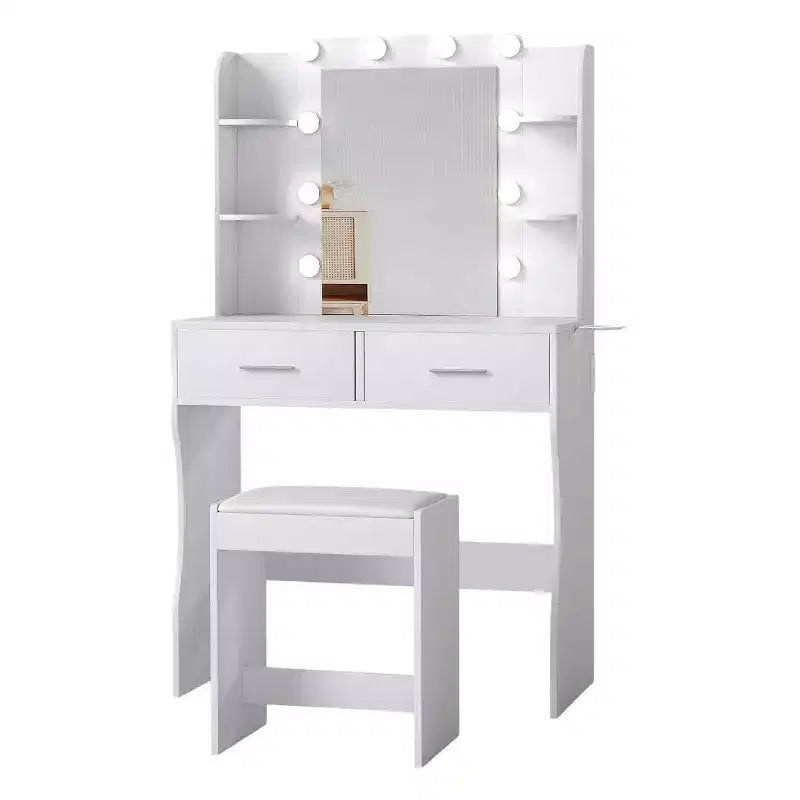 Conjunto de mesa tocador con iluminación Glamour BestMassage, con 2 cajones y taburete