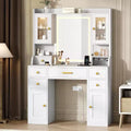Vanity with Mirror, Lighting, and Charging Station - Large Makeup Set Featuring RGB Lighted Cabinet and 3 LED Lighting Modes