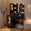 GustoWave Vanity Desk, Makeup Dressing Table with Mirror, Built-in Outlets & USB Ports