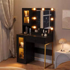 GustoWave Vanity Desk, Makeup Dressing Table with Mirror, Built-in Outlets & USB Ports